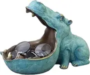 [OnIUeZky] Big Mouth Hippo Key Bowl Hippo Figurine Hippo Statue Resin Hippopotamus Ornament Key Holder Dish Organizer Gift Home Decor for Coin Jewelry Desktop Storage Blue