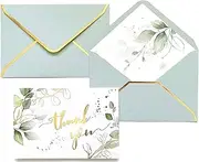 Winoo Design Heavy Duty Green Thank You Cards with Envelopes Greenery - 36 PK - 4x6 Inches Wedding Thank You Cards Baby Shower Thank You Notes for Bridal Shower Business Birthday