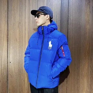 美國百分百【全新真品】Ralph Lauren 羽絨外套 連帽 男款 RL 大馬 Polo 夾克 寶藍/軍綠 J873