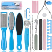 Pedicure Kit 20 in 1 Blue Stainless Steel Professional Pedicure Tools Set Foot Rasp Peel Callus Dead Skin Remover Foot Care