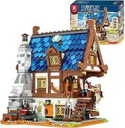 Reobrix 66005 Medieval Blacksmith Shop Building Blocks, House Model Construction Toys with LED Light, Building Block Set for Teenagers and Adults, Compatible with Lego, 2366 Pieces