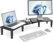 Dual Monitor Stand Riser, Monitor Stand with Adjustable Height Steel leg, Wood