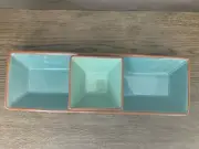 Crate & Barrel Teal Terra Cotta Appetizer Tray 18x6 and Square Dish 5x5