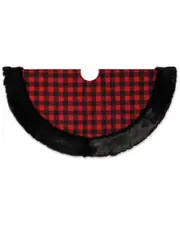 Gerson International 48in Faux Fur Trimmed Buffalo Plaid Tree Skirt