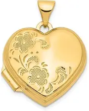 [JewelryWeb] 14ct Yellow Gold Polished Holds 2 photos 18mm Love Heart P946 Two Flower Locket