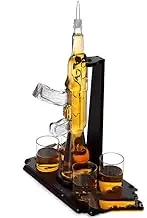 BB BILLIONTH Barrel-Crystal Whiskey Decanter & Whiskey Glass Set- Crystal Decanter Set with 4 Bullet Glasses- Beloved Husband or Dad Birthday Gift