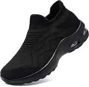 [LARNMERN] Steel Toe Shoes for Women Slip On Safety Toe Work Sneakers Easy Cuff Air Cushion Lightweight Breathable Comfortable Shoes Industrial Construction