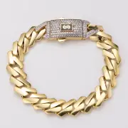 14K Gold 10mm Miami Cuban Royal Edge Link Bracelet Box Clasp Yellow Gold