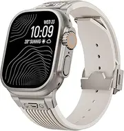 Shesyuki Watch Band Compatible for Apple Watch Ultra 2 Band 49mm 45mm 44mm 42mm, Men Luxury Rugged Silicone Strap with Metal Connector & Folding Clasp for iWatch Ultra Series 9 8 7 6 5 4 3 2 1 SE
