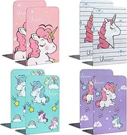 Zyners 8 Pieces Bookends, Metal Bookends for Shelves, Non-Skid Heavy Duty, Unicorn Cute Book Ends for Kids, Girls, Children(5.3 x 4 x 7.5 inches)