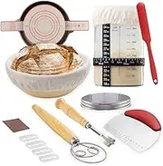 9SHOME Complete Sourdough Bread Starter Kit, 9 Inch Round Banneton Proofing Basket, Bread Baking Supplies with 32oz Sourdough Jar, Dough Whisk, Scraper & Bread Lame, Spatula, Silicone Mat