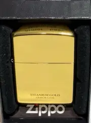 ZIPPO LIGHTER TITANIUM GOLD ARMOR CASE SIDE LOGO “A” GOLD CHAMBER ETCHING BRASS