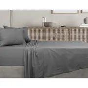 Algodon Queen Bed Fitted/Flat Sheet Set w/ Pillowcases 300TC Cotton Charcoal