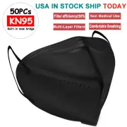 50PCS Black Disposable KN95 Face Mask Mouth Nose Cover USA Seller Soft Earloop