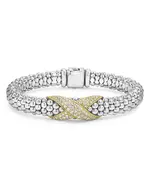 Lagos 18K Yellow Gold & Sterling Silver Embrace Diamond Pave X Caviar Bead Bracelet