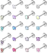 [Sanfenly] 20G 18G Threadless Push In Nose Rings Studs 316L Surgical Steel Pushin Nose Stud 3mm Rainbow Crystal Opal Nose Rings Hypoallergenic Nostril Piercing Jewelry for Women Men 20Pcs