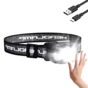 Portable Rechargeable Headlamp USB C with Six Lighting Modes & White Grey Black