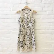 Club Monaco || Jayla Lace Dress Ivory Navy Gold Fit and Flare 00 NWT