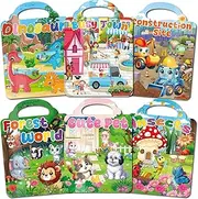 OSIMIG 6 Pack Reusable Puffy Sticker Book for Kids 2-4, Reusable Sticker Pad, Includes 6 Themes Dinosaurs,Construction Site, Forest World, Insects, Busy Town, Cute Pet, Sticker for Toddlers 1-3