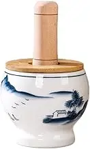 Pestle and Mortar Set Ceramic Underglaze Garlic Pounder Chili Pepper Pounder Garlic Press Jar Thickened Manual Herb Grinder Mortar and Pestle