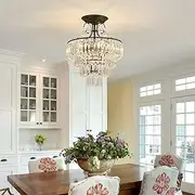 USOR Modern Crystal Chandeliers D40cm H50cm 3 Colors Hanging Pendant Staircase Lighting 4 Bulbs Included Flush Mount Ceiling Chandelier Fixture for Dining Room Living Room Bedroom Entryway Stairwell