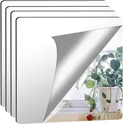 [JUNEBRUSHS] 4 Pack Self Adhesive Acrylic Mirror, 12X 12 Inch Mirror Tiles,Flexible Plastic Mirror Sheets Wall Stickers,2MM Thick Mirror,Frameless Small Mirror