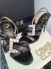 ROBERTO CAVALLI CLASS BLACK LEATHER HILLS SIZE EU 38 US 7 $480