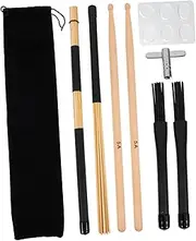 DRESSOOS 1 Set Drumstick Brush Kit with Storage Pouch Multi Purpose Drum Accessories Set for Students Beginners and Musicians for Practice and Performance Wood Drum Stick Supplies
