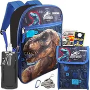 Jurassic World Backpack and Lunch Bag for Boys Girls Kids - 7 Pc Bundle with 16" Jurassic Park School Backpack Bag, Lunch Box, Water Bottle, and More (Dinosaur School Supplies), Jurassic World