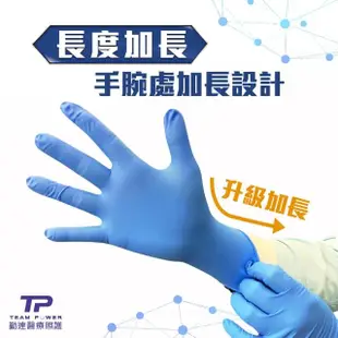 【TEAMPOWER 勤達】NBR加厚加長藍手套 S、M、L號-10盒/箱-100只/盒(12吋加長加厚款、美食加工、打掃、美髮)
