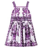 [Dolce & Gabbana Kids] Dolce & Gabbana Kids Majolica cotton and linen blend dress Y 6 purple