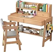 Kids Desk and Chair Set, Height Adjustable Children Writing Desk, Children Study Table with Storage Drawers and Hooks, Suitable for Reading, Drawing and Learning (Size : 104x55x105cm)