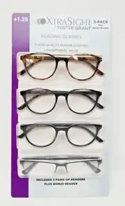 4 Pack Foster Grant XTRA SIGHT Mackie & Pacey Reading Glasses +1.25