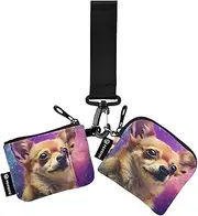 [XYMZR] Mini Zip Around Wristlet keychain Wallet Chihuahua Portrait Galaxy for Women Personalized Pattern Detachable Dual Pouch Wristlet Portable Wallet Phone Coin Purse, Multi-colored, One Size