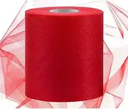 [Swpeet] 6 Inch by 200 Yards Bright Red Tulle Fabric Roll, Fabric Spool Tulle Ribbon, Netting Polyester Spool Ideal for DIY Handmade Birthday Party Wedding Decorations Christmas Craft Supplies