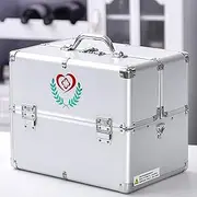 Medicine Box,Aluminum Medical Box with Safety Lock,Portable Double Open Emergency Medicine Case,Large-Capacity Storage Box with Handle/Shoulder Strap for Home,Camping,Workplace,24 * 16.5 * 18.5cm