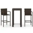 3 Piece Outdoor Bar Set Brown PE Rattan Furniture Table And Stools With Armrests