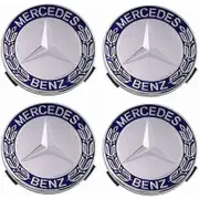 Lot de 4 cache-moyeux compatibles avec Mercedes Benz 75 mm - Bleu