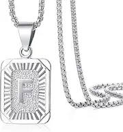 Apzzic Stainless Steel Initial Letter Pendant Necklace A-Z Capital Letter Box Chain Monogram Necklace for Men Women 18inch Silver F