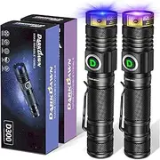 DARKDAWN UV Torches 365 nm and 395 nm Light USB Rechargeable Ultraviolet LED Black Light Woodsche Lamp, Mini Detector for Pet Urine, Stains, Uranium Glass, Amber, Resin Hardening, Pack of 2