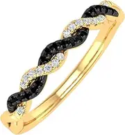 [FINEROCK] 1/10 Carat Twisted Black & White Diamond Wedding Band Ring in 10K Solid Gold