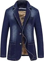 [Bciopll] Men's Blazer Jacket Fashion Casual Denim Loose-Line Patch Pocket Suit Jacket