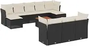 vidaxl Garden Sofa Set with Cushions - 11 Piece Modular Black Poly Rattan Patio sectional - Outdoor Furniture for Garden, Patio, and Backyard - Includes Table and footstools