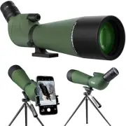 20-60x80 Spotting Scope for Target Shooting with Tripod Phone Adapter Green