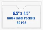 Origin-Joy 60 PCS Self Adhesive Index Card Pockets with Top Open, Clear Plastic Label Holder for Cards of Note, Library and Business, Adhesive Label Pockets & Card Holder (6.5 x 4.5 inch)
