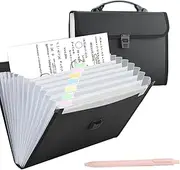 13 Pockets Expanding File Folder Organiser, A4 Document Flashcard Organiser with Handle, Accordion Paperwork Organiser, Portable File Organiser Box with Pen for School Office Home, Black