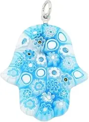 [Glass Of Venice] GlassOfVenice Murano Glass Millefiori Hamsa Pendant - Aqua Blue