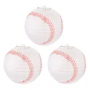 3Pcs 8in Baseball Paper Lantern, White