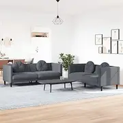 2 Piece Sofa Set with Pillows, Dark Grey Velvet, Includes 2-Seater & 3-Seater Sofas, Modern Living Room Furniture, Comfy Velvet Loveseat, Space-Saving Design, Supportive Legs