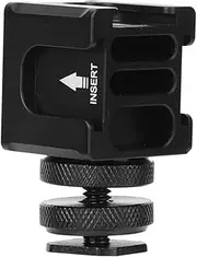 Aluminum Alloy Camera Hot Shoe Adapter - Dual Cold Shoe Extension Mount for Microphone & Video Light, 1/4 Inch Universal Mount Compatible with DSLR Cameras (Black)